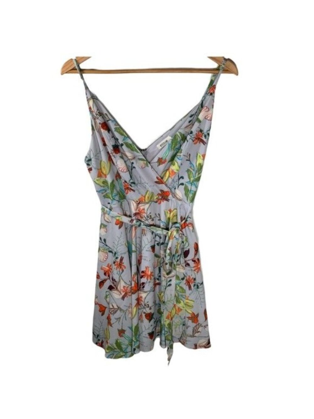 Essue Women's Medium Gray Floral Sleeveless Fit & Flare Mini Dress Boho